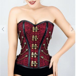 NWT RED STEAMPUNK CORSET WITH CHAINS